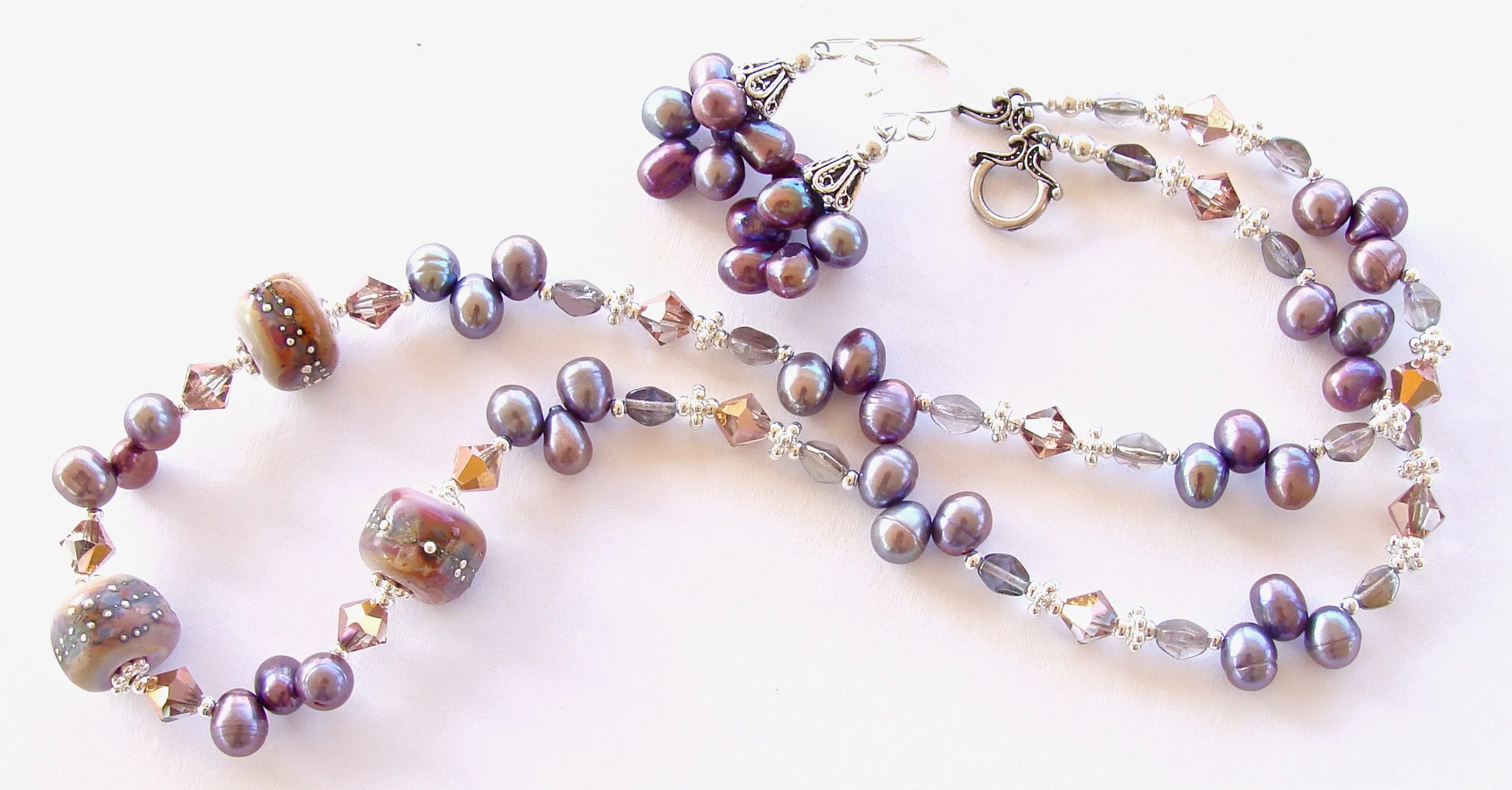 Azalee: Lavender Pearl Necklace with Art Glass