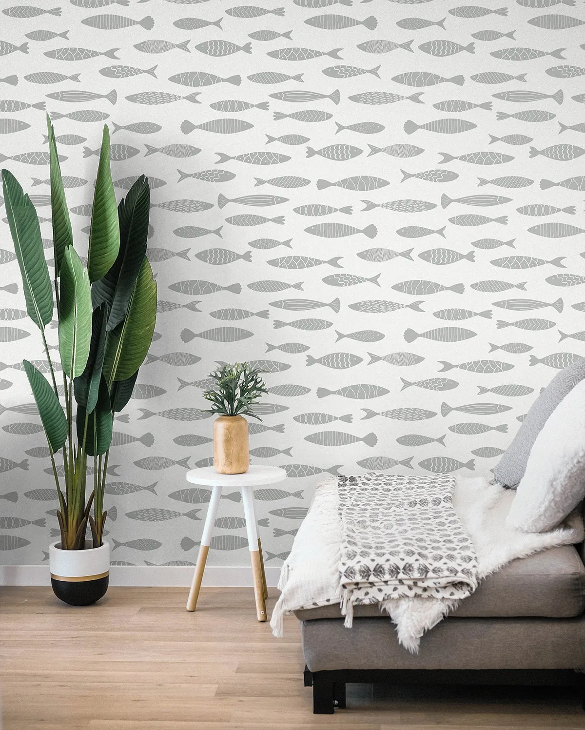 Bay Fish Wallpaper in Silver Sea