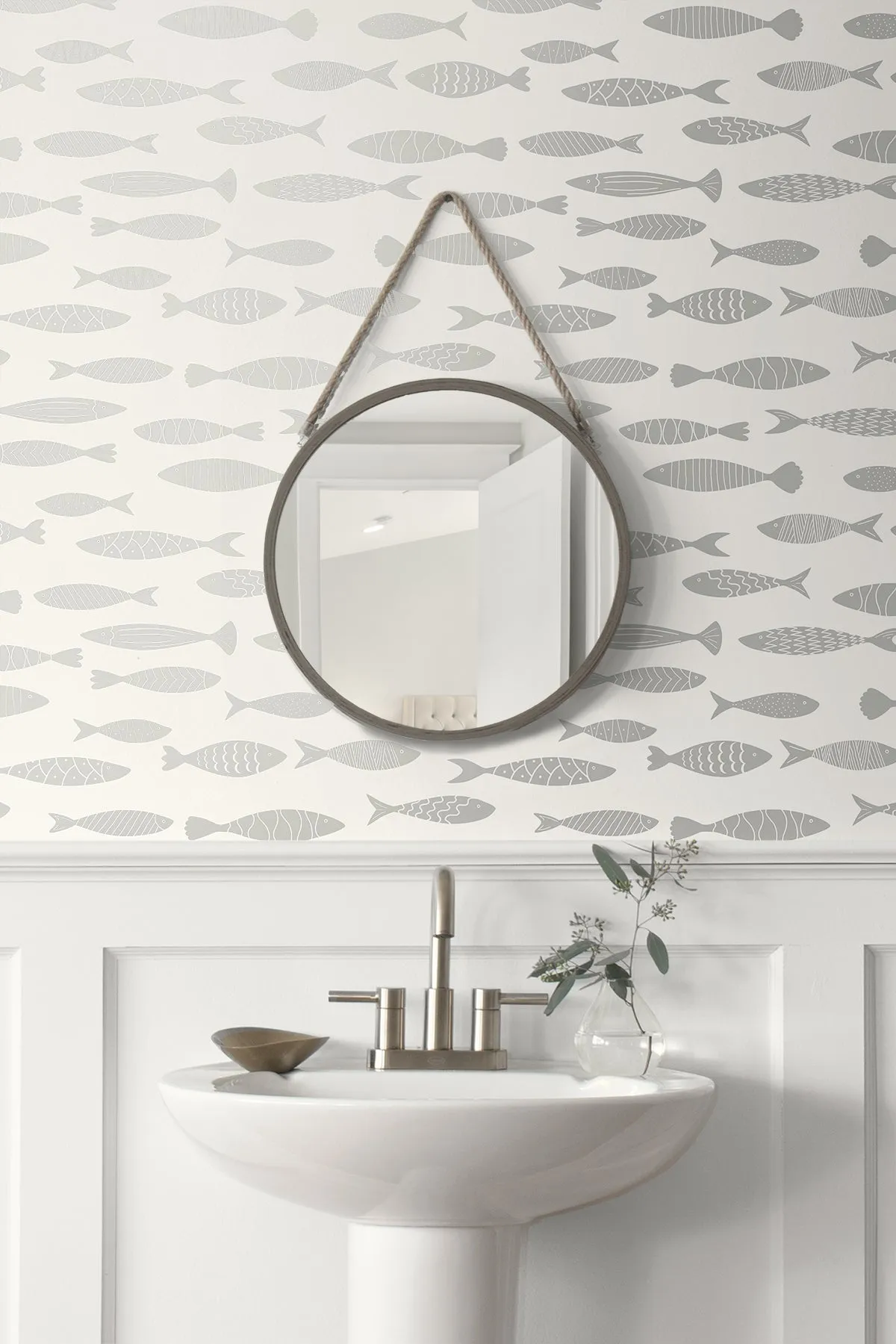 Bay Fish Wallpaper in Silver Sea