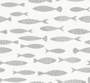 Bay Fish Wallpaper in Silver Sea
