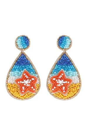 Beaded Starfish And Teardrop Shaped Shore Earrings
