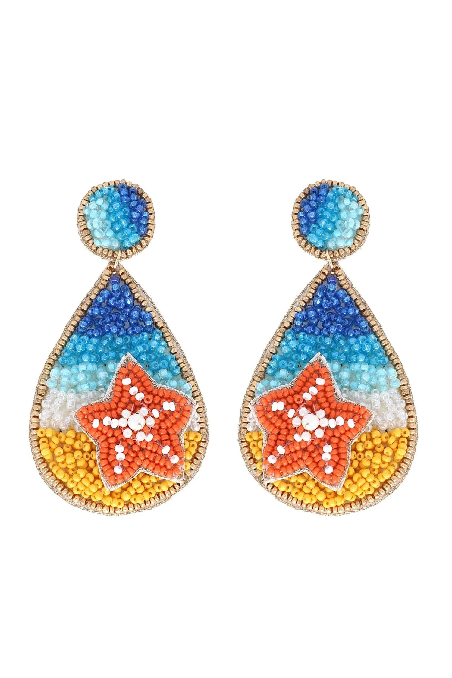 Beaded Starfish And Teardrop Shaped Shore Earrings