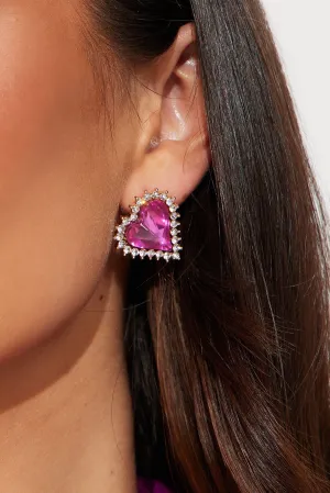 Beauty Hearts Earrings - Gold/Fuchsia
