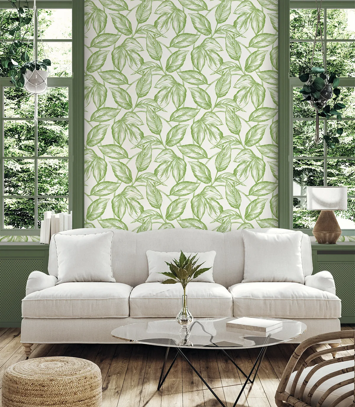 Beckett Sketched Leaves Wallpaper in Apple Green
