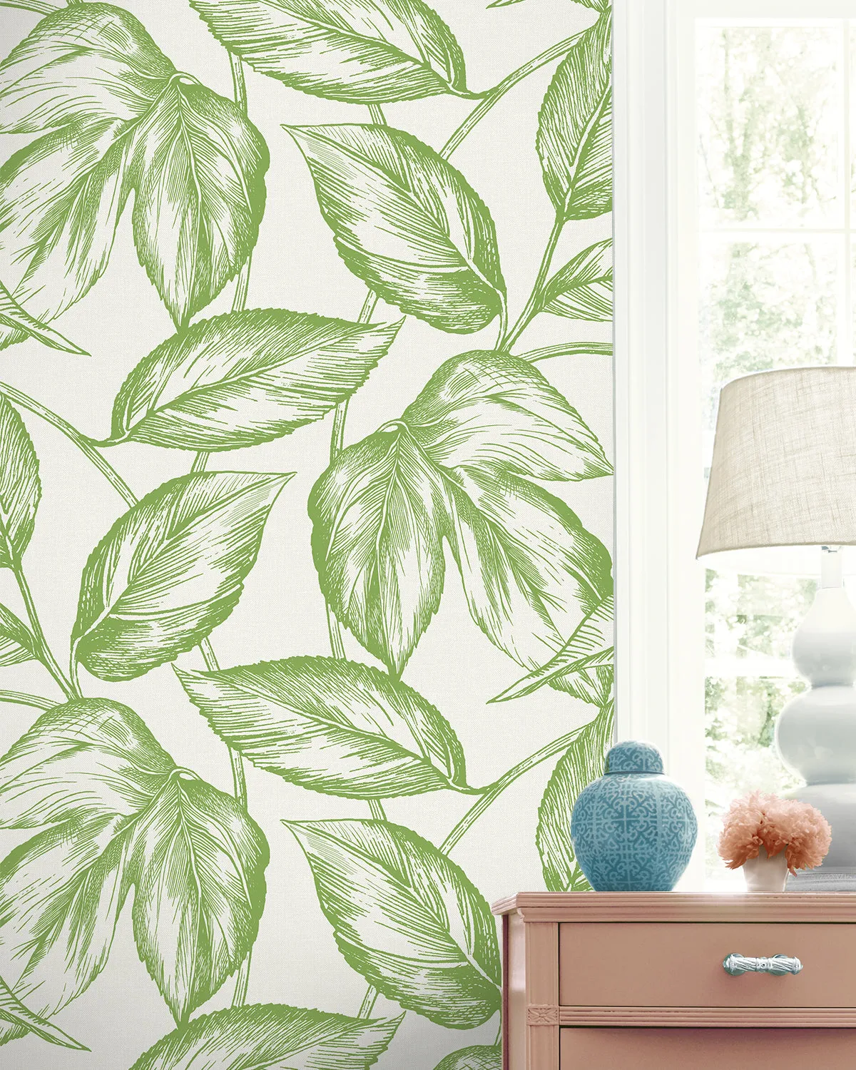 Beckett Sketched Leaves Wallpaper in Apple Green
