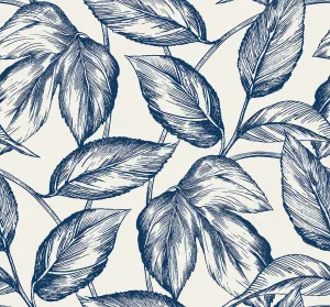 Beckett Sketched Leaves Wallpaper in Blueberry Hill