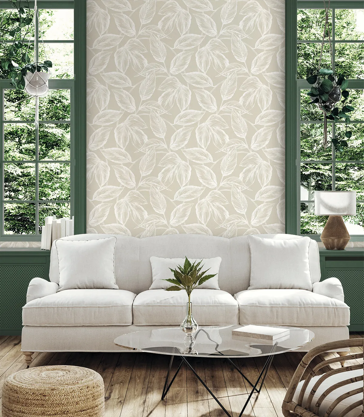 Beckett Sketched Leaves Wallpaper in Oat
