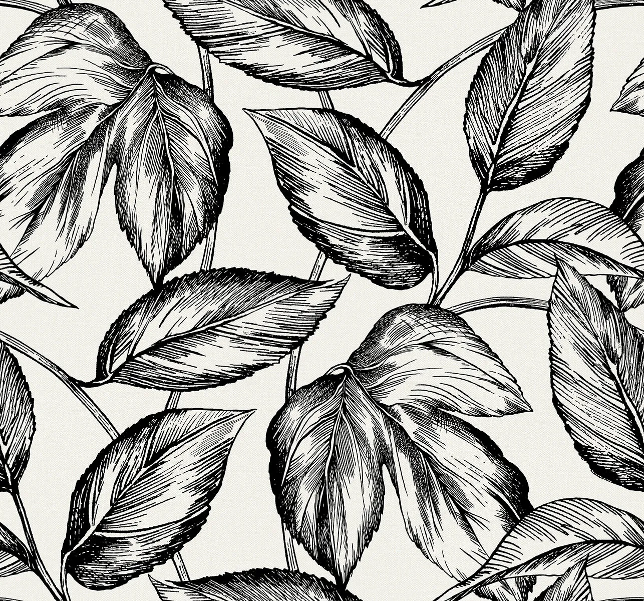 Beckett Sketched Leaves Wallpaper in Volcanic Black