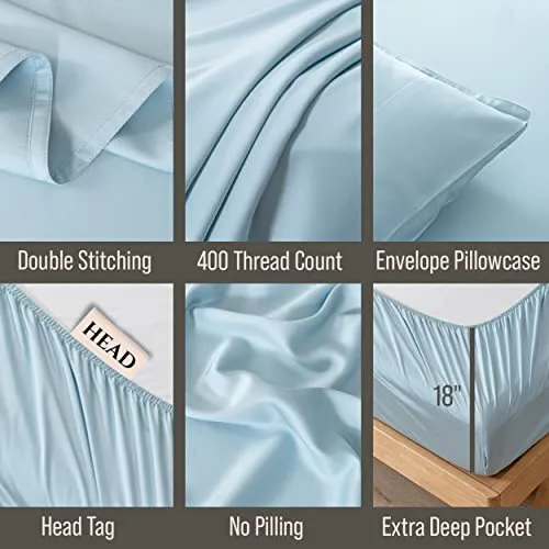 Bella Coterie Luxury Queen Bamboo Sheet Set 18 Deep Pocket Coastal Blue