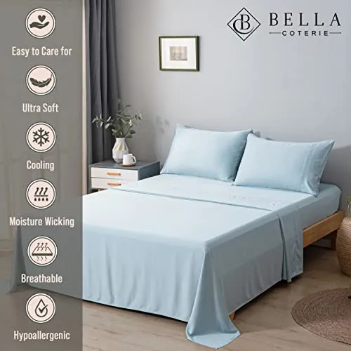 Bella Coterie Luxury Queen Bamboo Sheet Set 18 Deep Pocket Coastal Blue