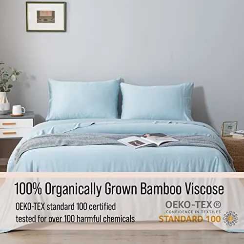 Bella Coterie Luxury Queen Bamboo Sheet Set 18 Deep Pocket Coastal Blue