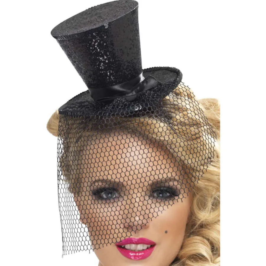 Black Fever Mini Top Hat on Headband