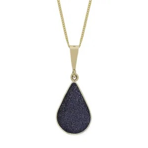 Blue Goldstone and Jet 9ct Yellow Gold Pear Shape Pendant Necklace