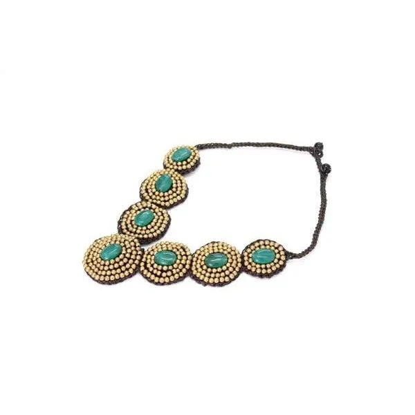 BUNDLE: 4 Piece Brass Bead Necklace Green Stones