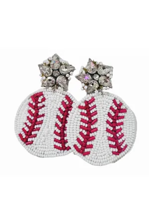 Camel Threads Seed Bead Rhinestone Baseball Earrings