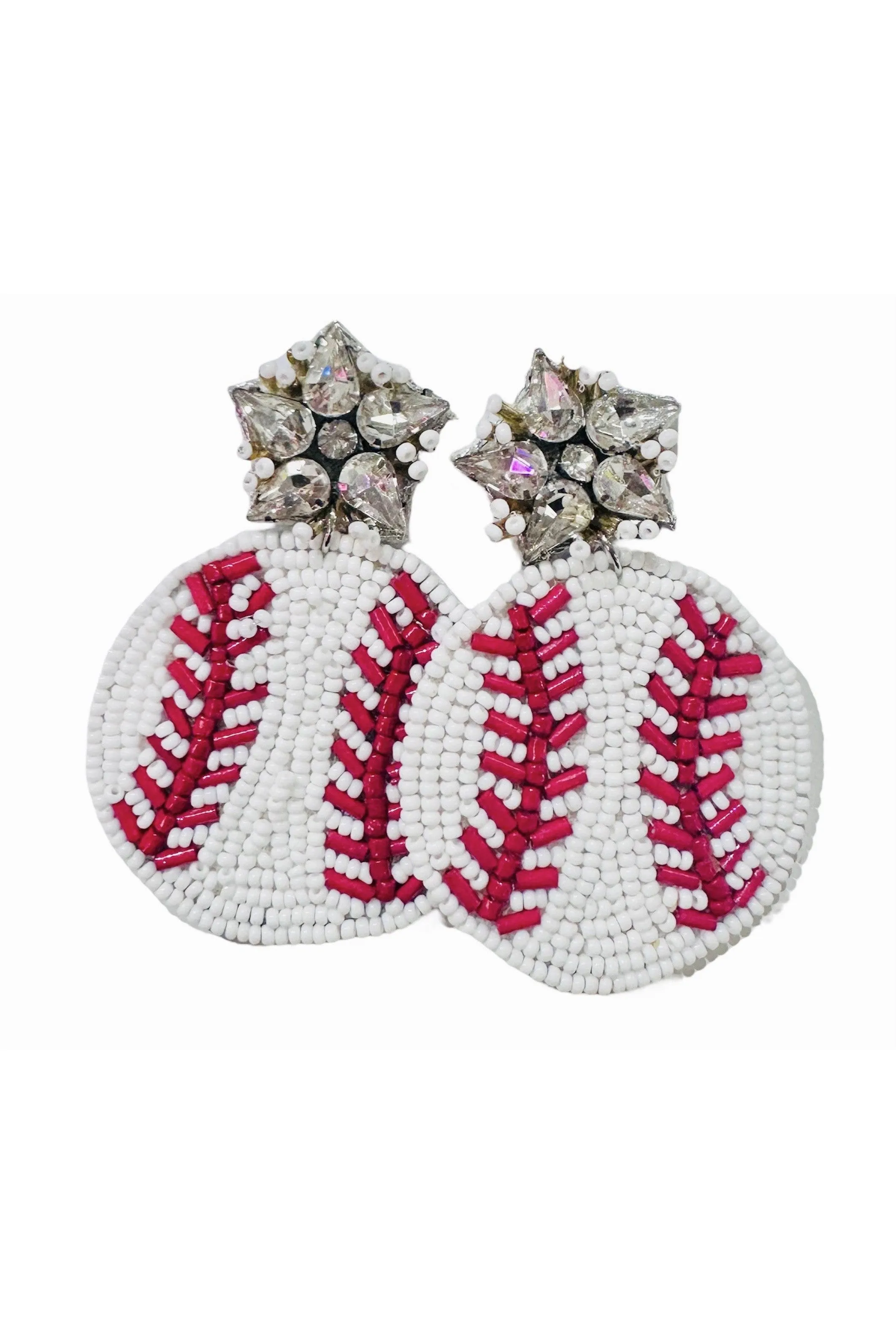 Camel Threads Seed Bead Rhinestone Baseball Earrings