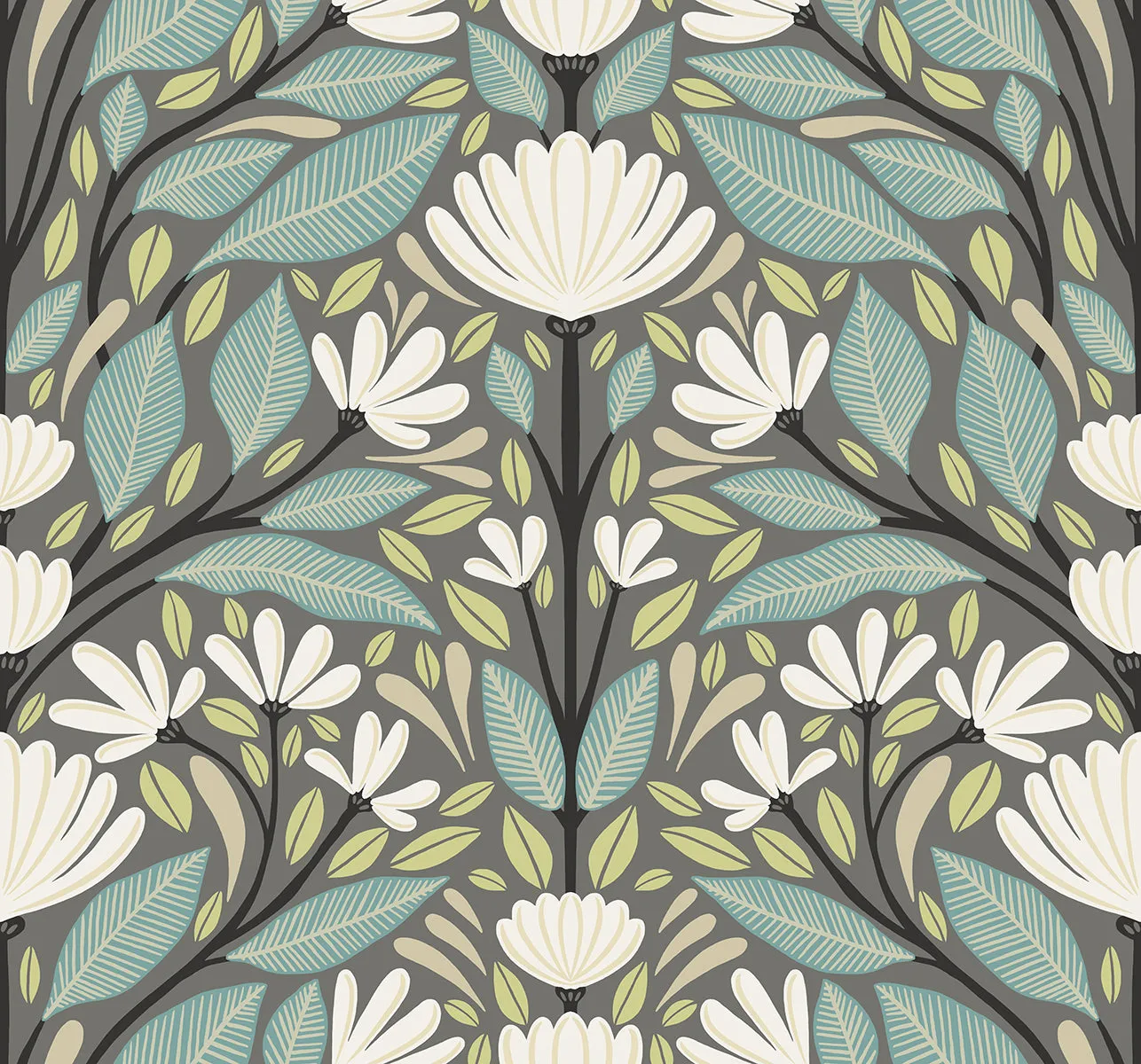 Carmela Folk Floral Wallpaper in Spirit Grey