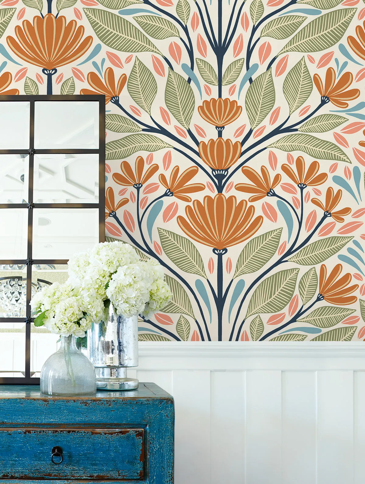 Carmela Folk Floral Wallpaper in Summer Ends