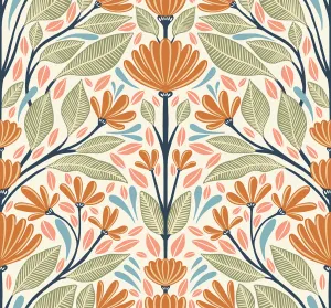 Carmela Folk Floral Wallpaper in Summer Ends