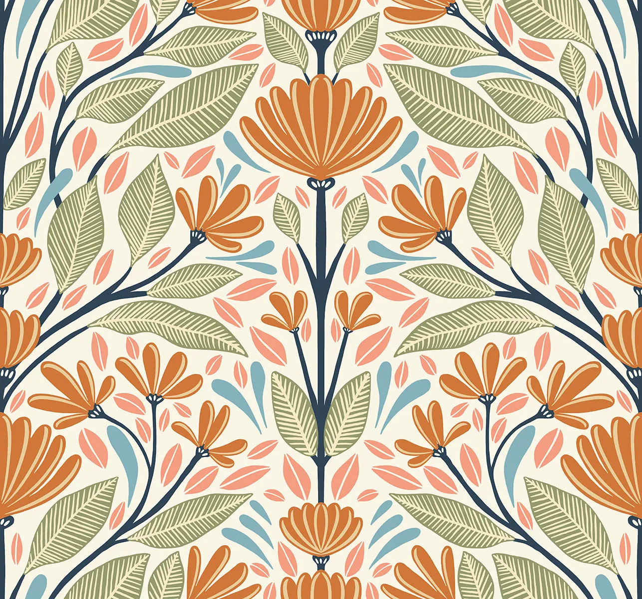 Carmela Folk Floral Wallpaper in Summer Ends