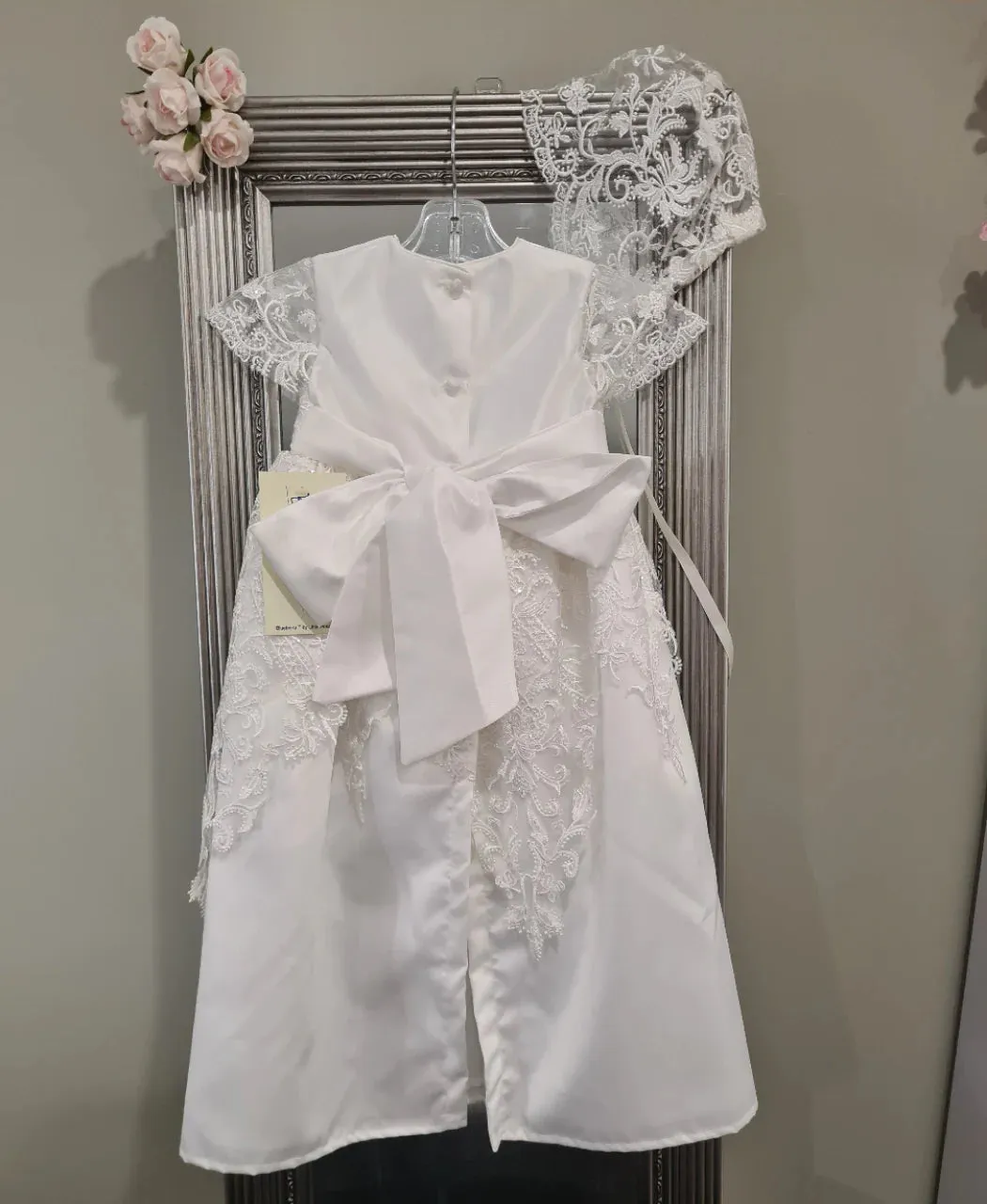 Christening - Daisy Satin Lace Sequined Short Gown