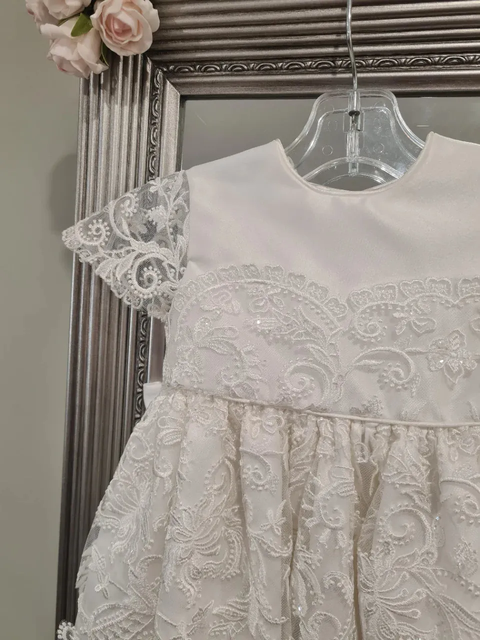 Christening - Daisy Satin Lace Sequined Short Gown
