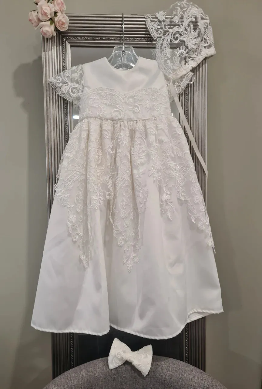 Christening - Erina Silk Lace Sequined Short Gown