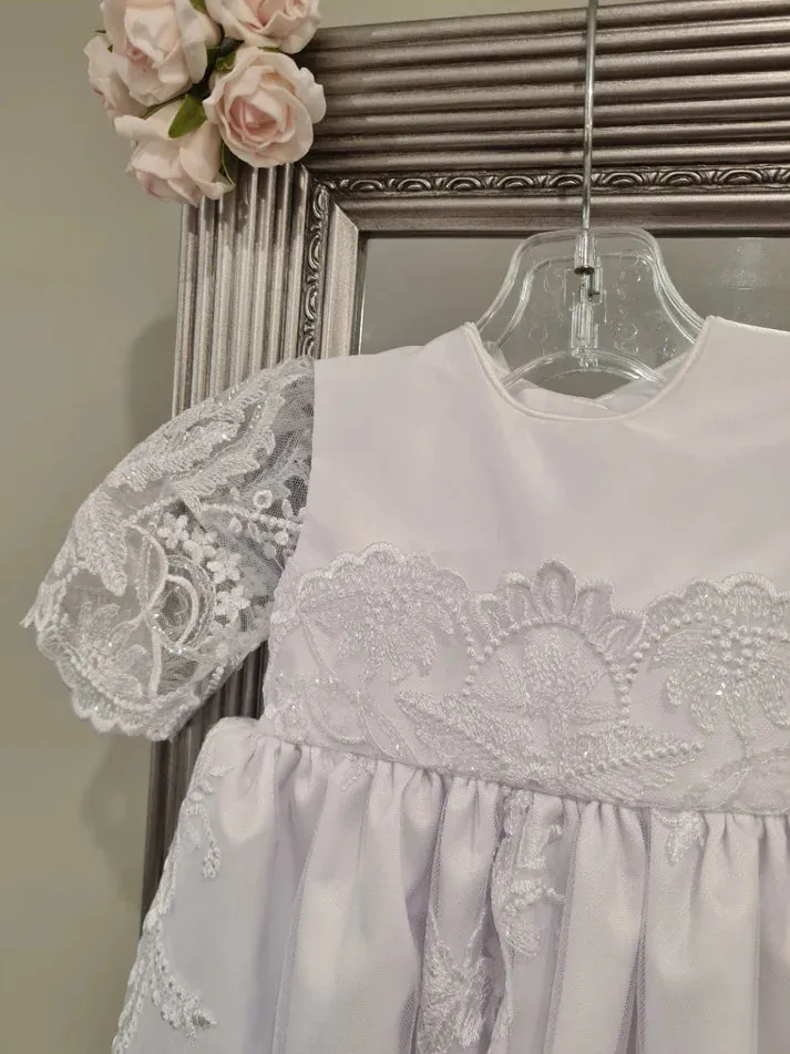 Christening - Mia Satin Lace Short Gown