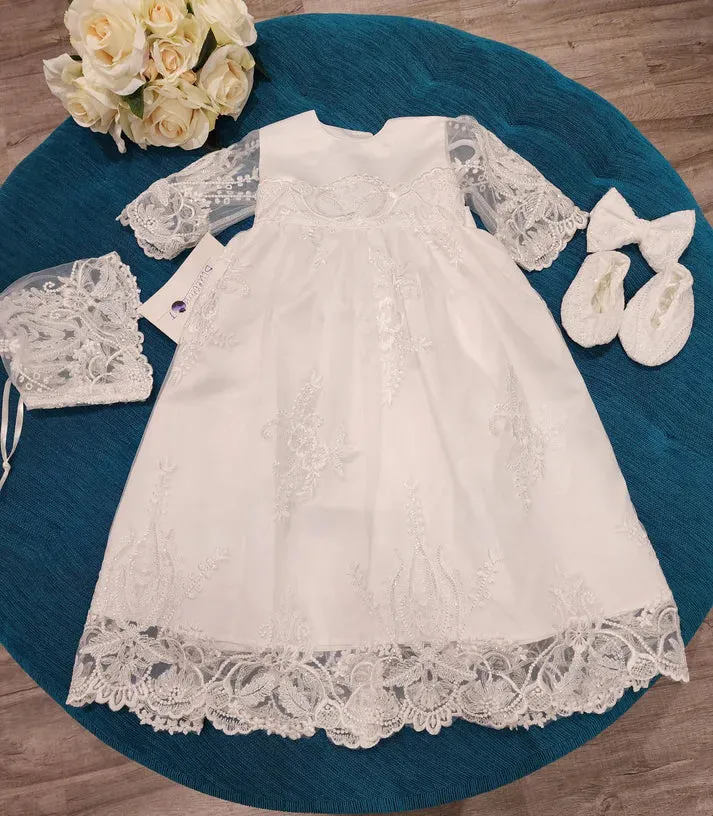 Christening - Mia Satin Lace Short Gown