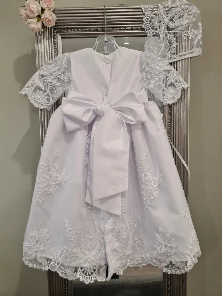 Christening - Mia Satin Lace Short Gown