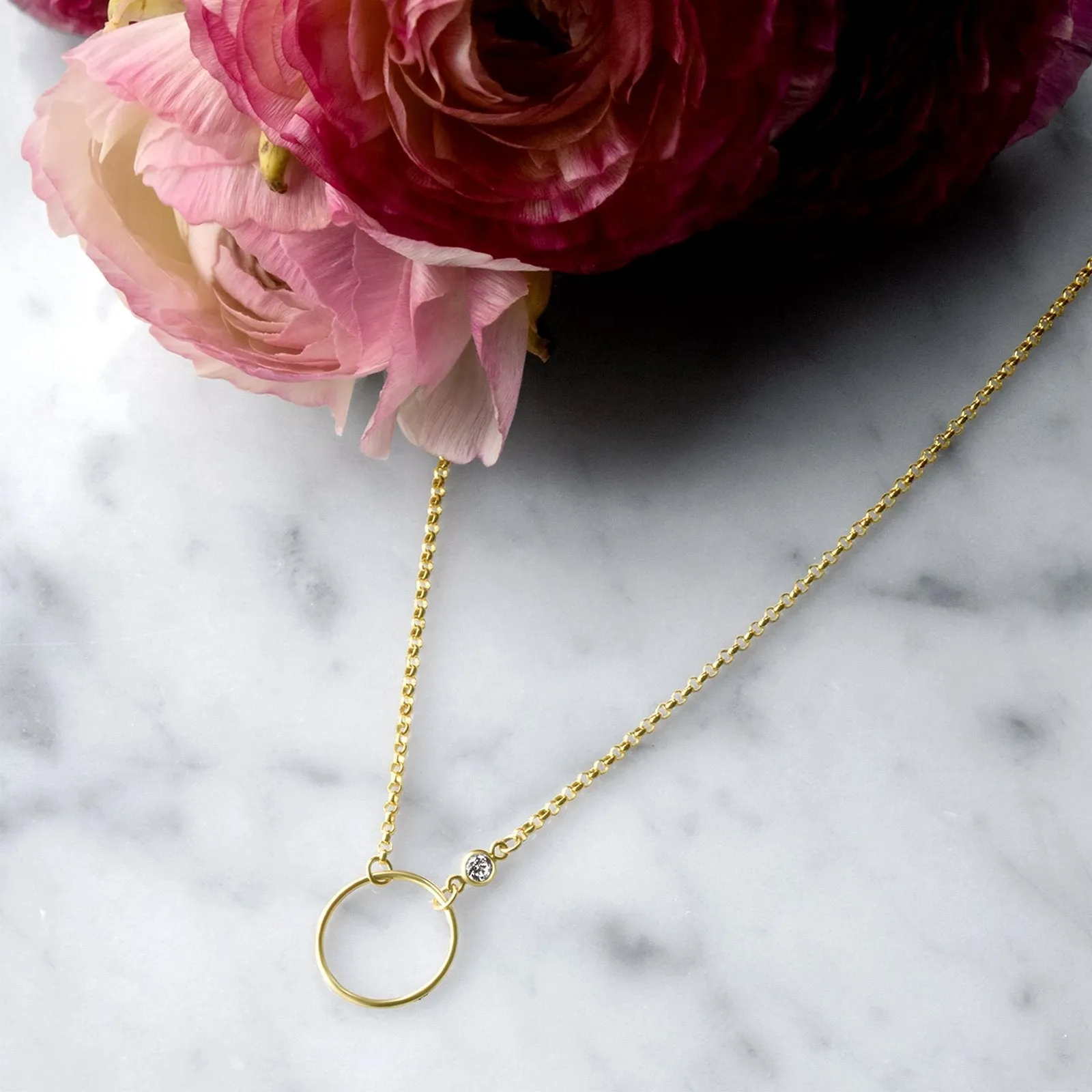Circle Gold Filled Necklace W/ Diamond Accent