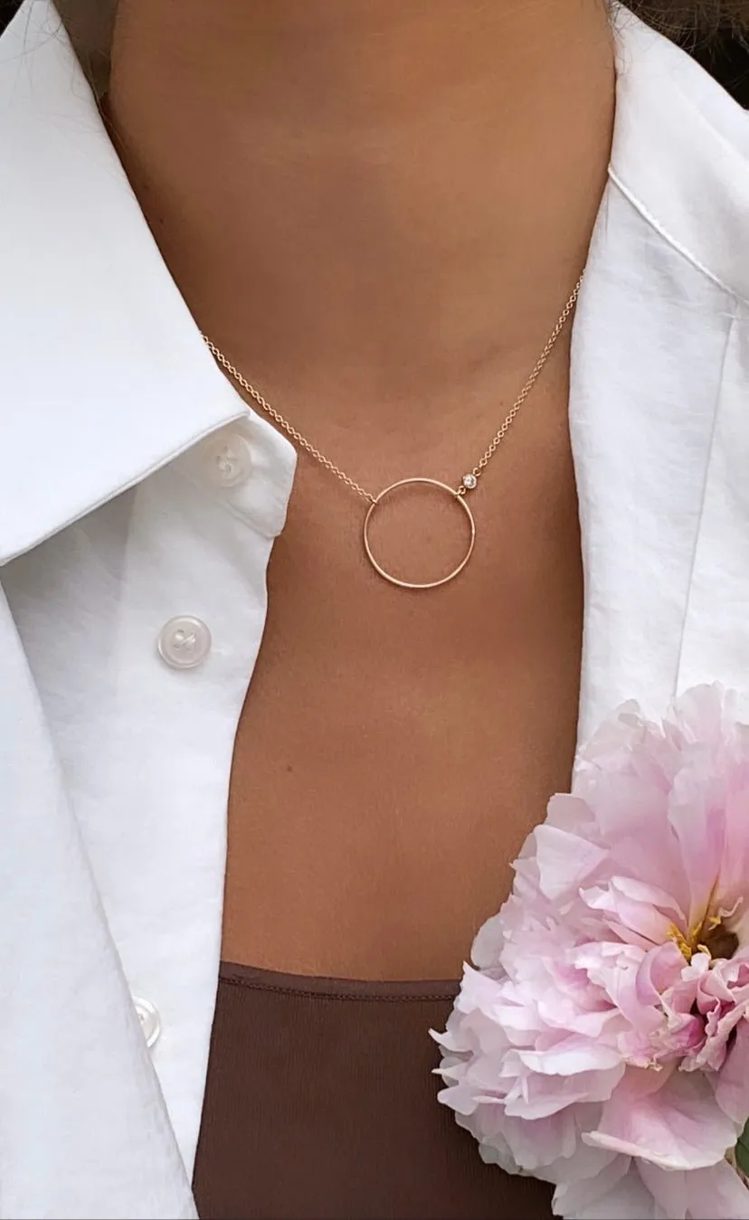 Circle Gold Filled Necklace W/ Diamond Accent