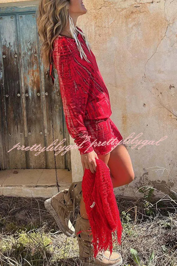 Coastal Bliss Tie-dye Print Dolman Sleeve Stretch Mini Dress