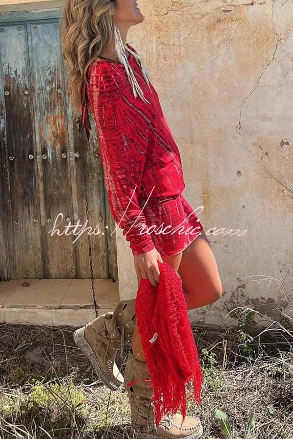 Coastal Bliss Tie-dye Print Dolman Sleeve Stretch Mini Dress