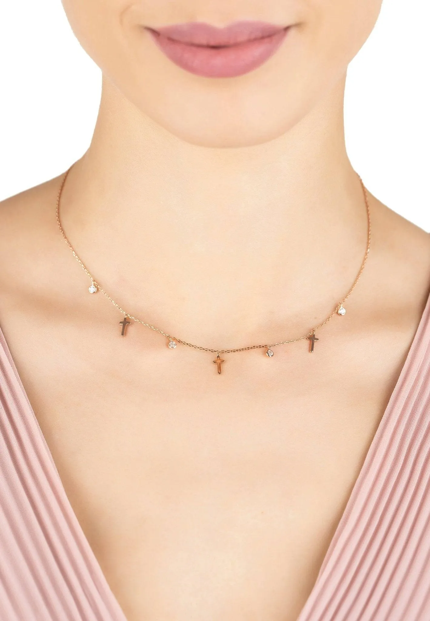 Crosses & Sparkles Choker Necklace Rosegold