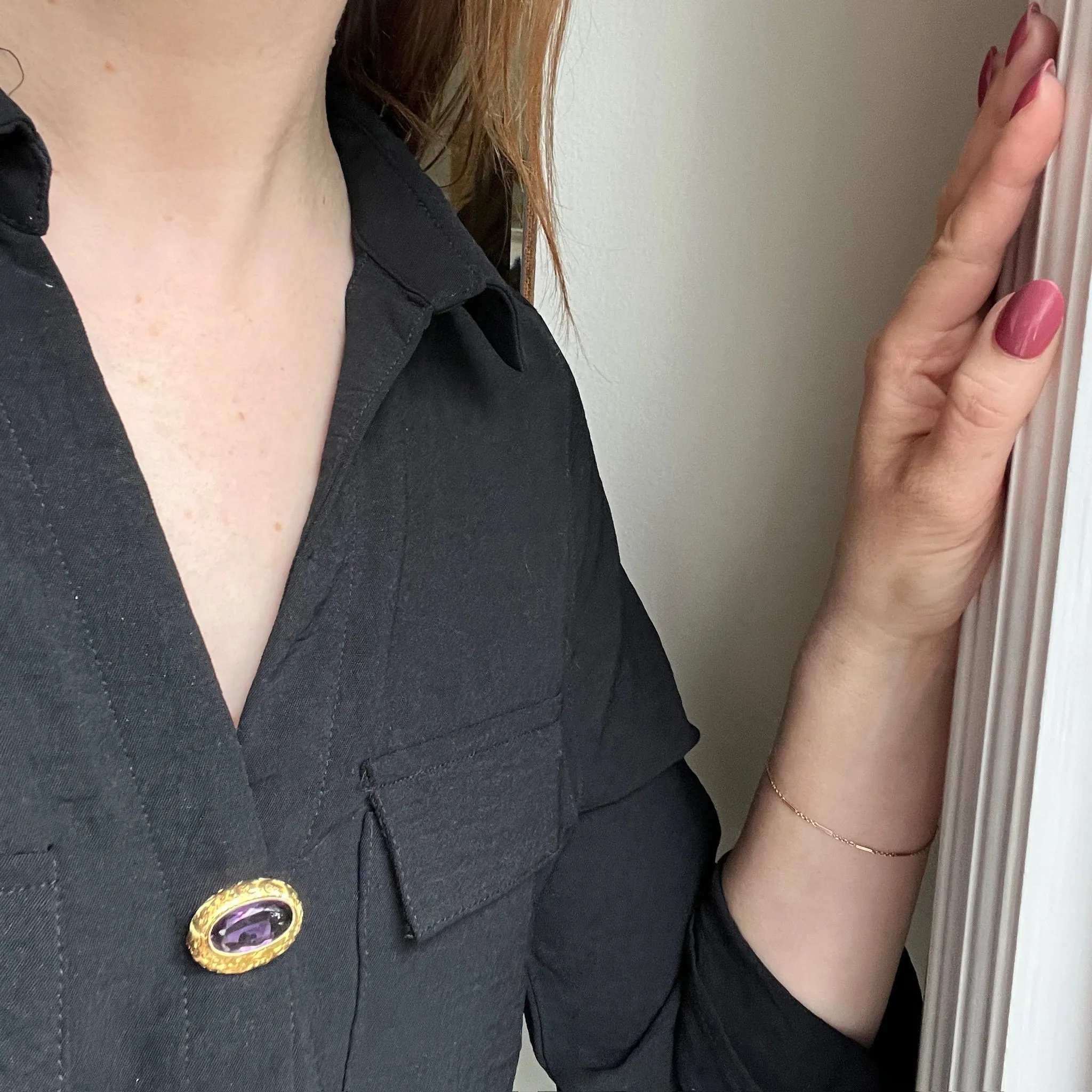 Decadent Amethyst in Engraved Gold Brooch