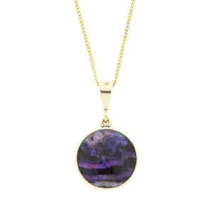 Derbyshire Blue John and Whitby Jet 9ct Yellow Gold Round Pendant Necklace
