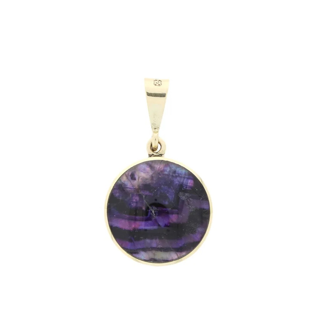 Derbyshire Blue John and Whitby Jet 9ct Yellow Gold Round Pendant Necklace