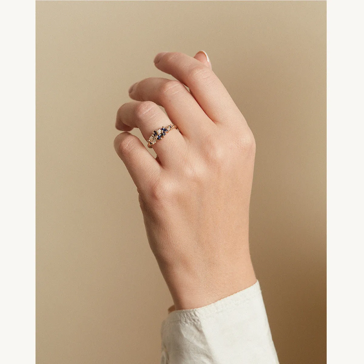 Diamond and Sapphire Tapering Cluster Ring