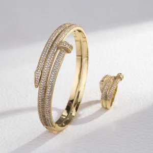 Double Circle Copper Zircon Jewelry Cuff- أساور وخاتم