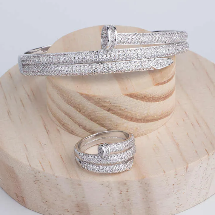 Double Circle Copper Zircon Jewelry Cuff- أساور وخاتم