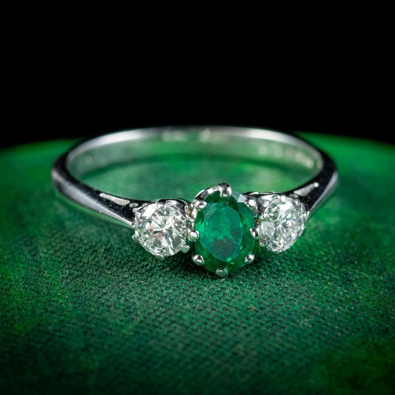 Edwardian Style Emerald Diamond Trilogy Ring 0.60ct Emerald