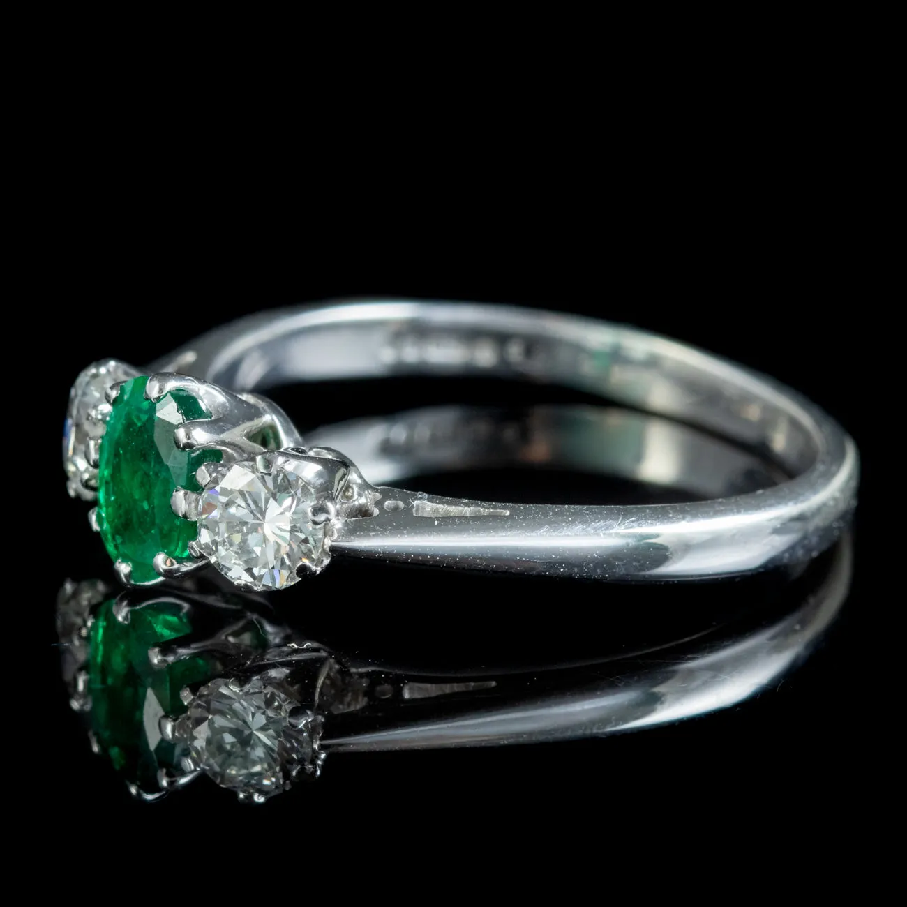 Edwardian Style Emerald Diamond Trilogy Ring 0.60ct Emerald