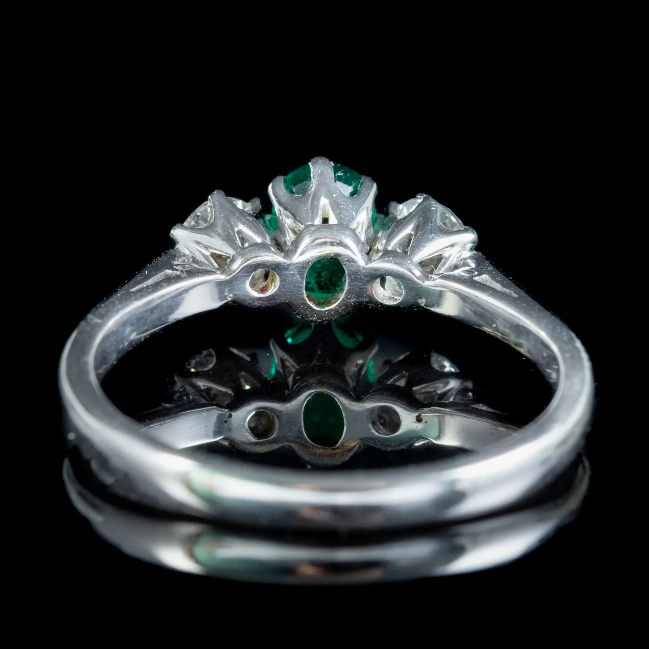 Edwardian Style Emerald Diamond Trilogy Ring 0.60ct Emerald