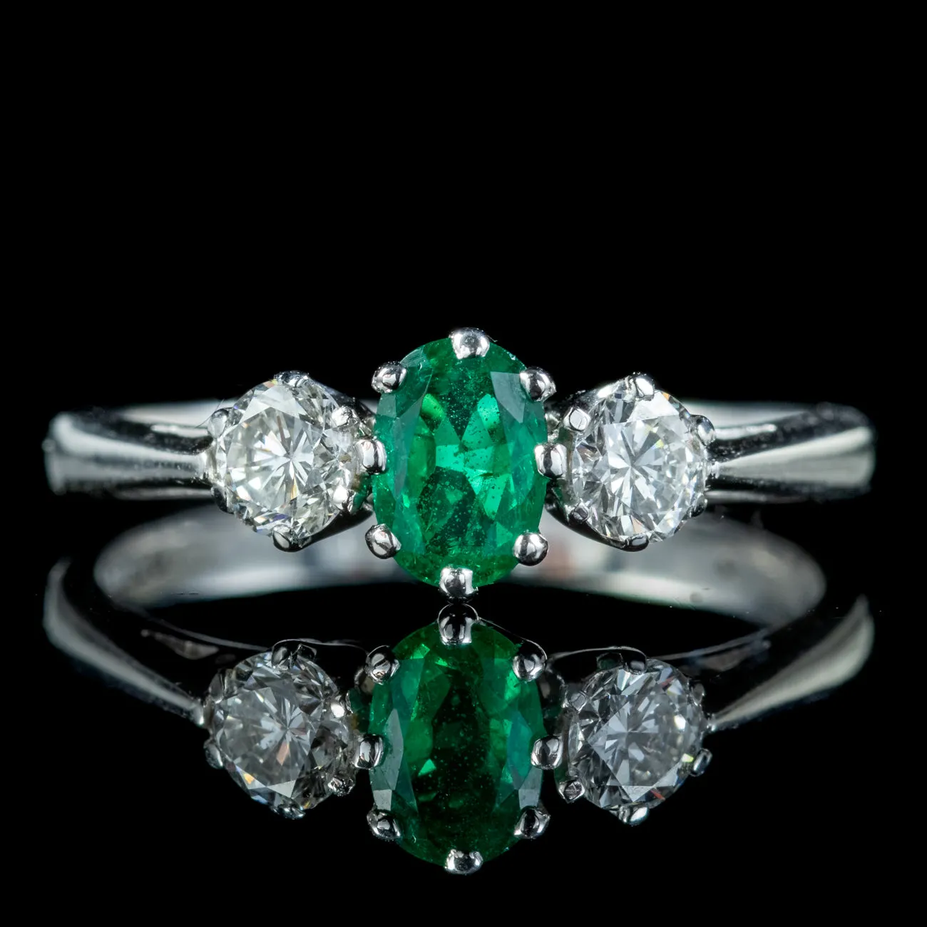 Edwardian Style Emerald Diamond Trilogy Ring 0.60ct Emerald
