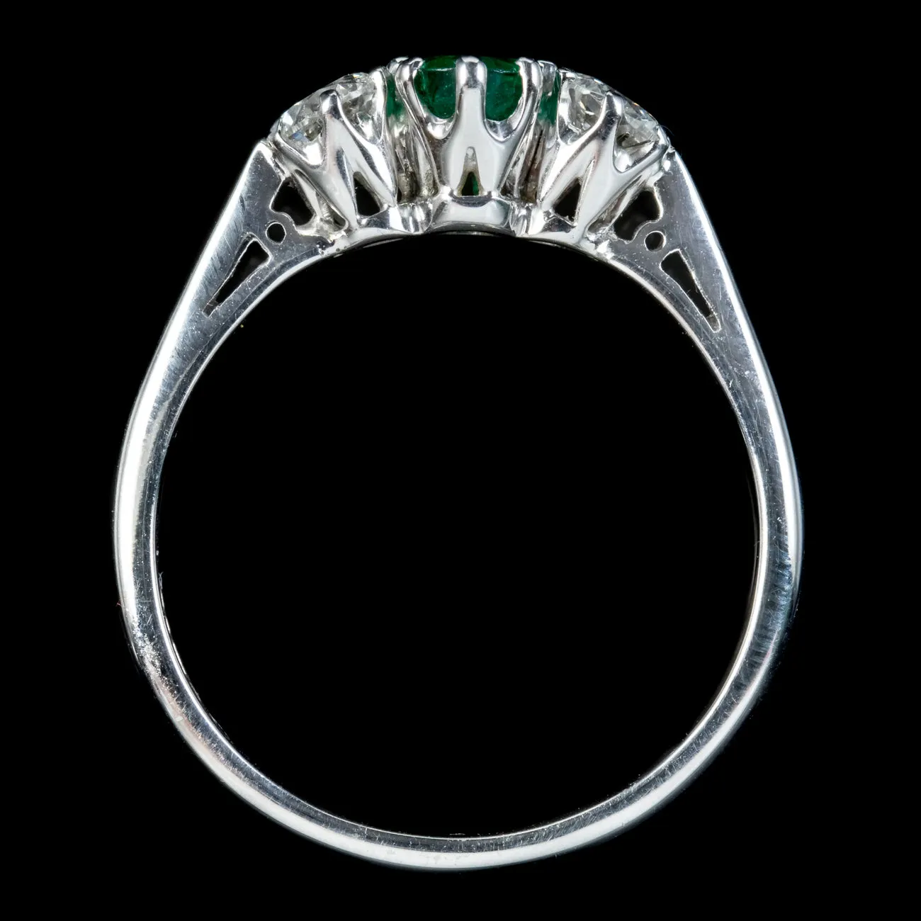 Edwardian Style Emerald Diamond Trilogy Ring 0.60ct Emerald