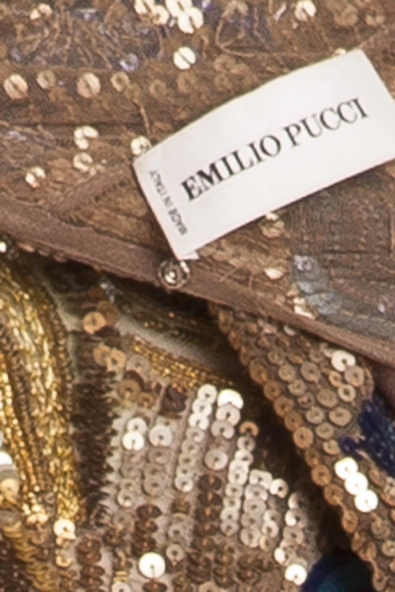 Emillio Pucci - Featured on Cover of Vogue - Gold and Blue Long Sleeve Embellished Open Back Dress - IT 42