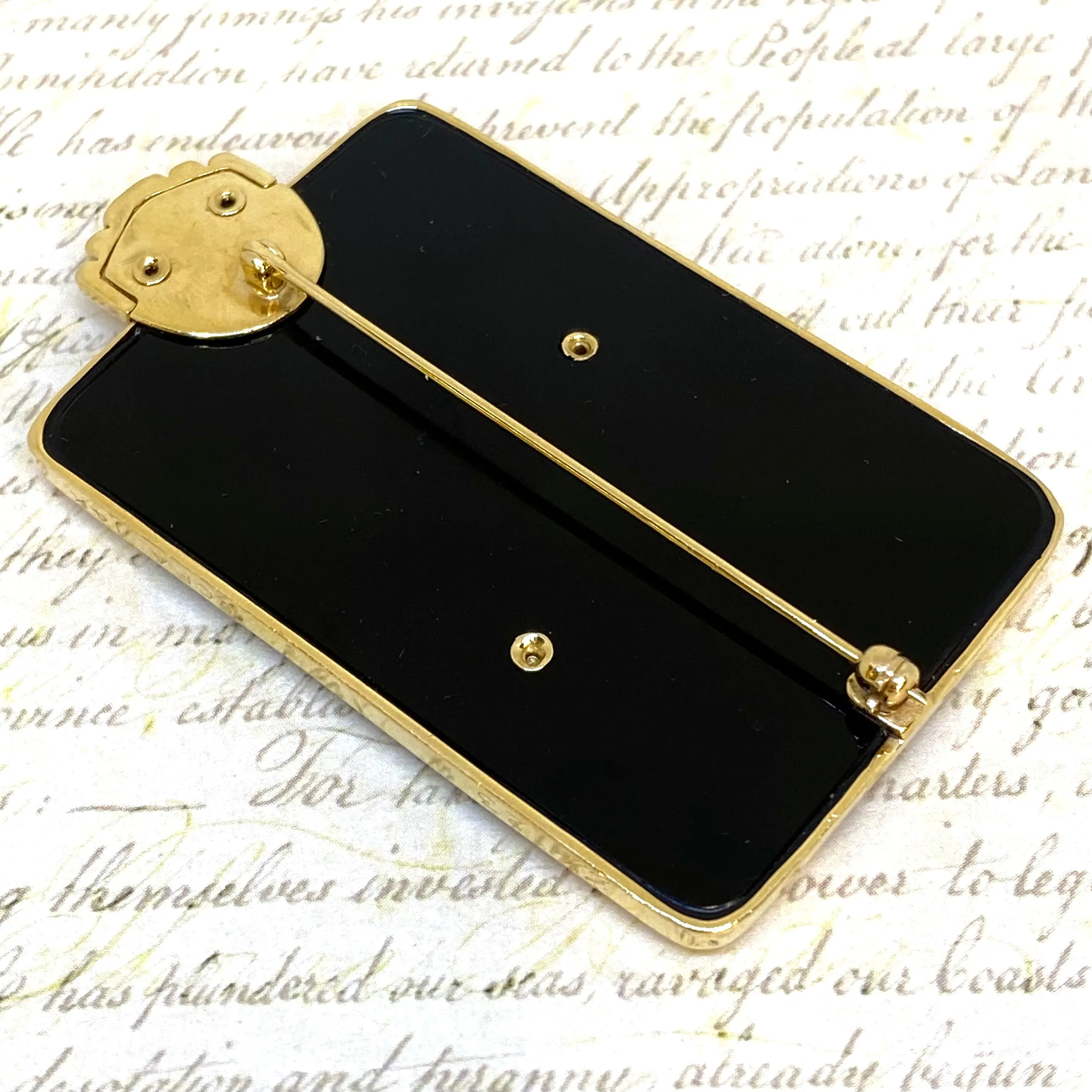 Erte' A from the Alphabet Collection Black Onyx & Diamond 14K Gold Pin
