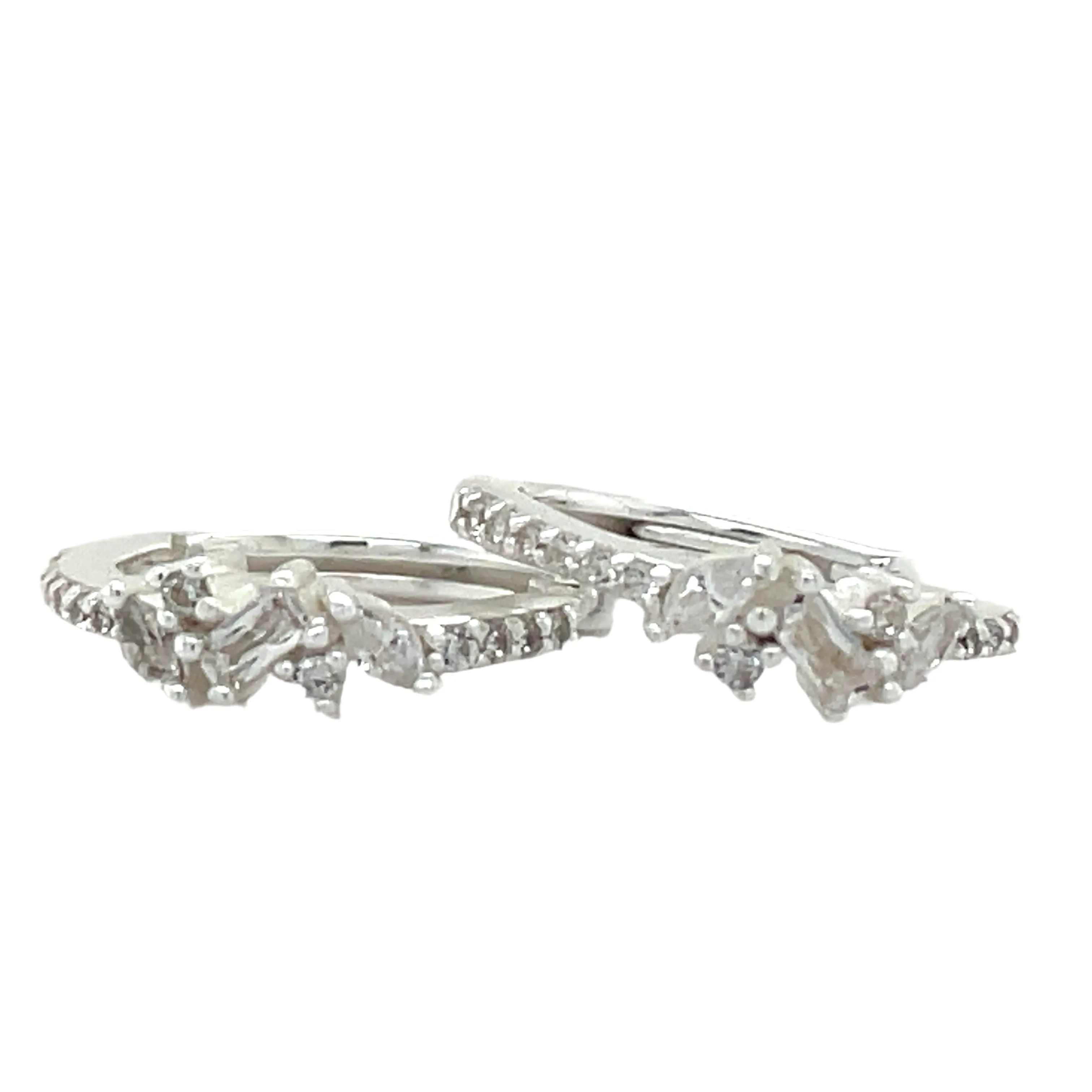 Forma Sterling Silver Cz Scattered Hoop Earrings