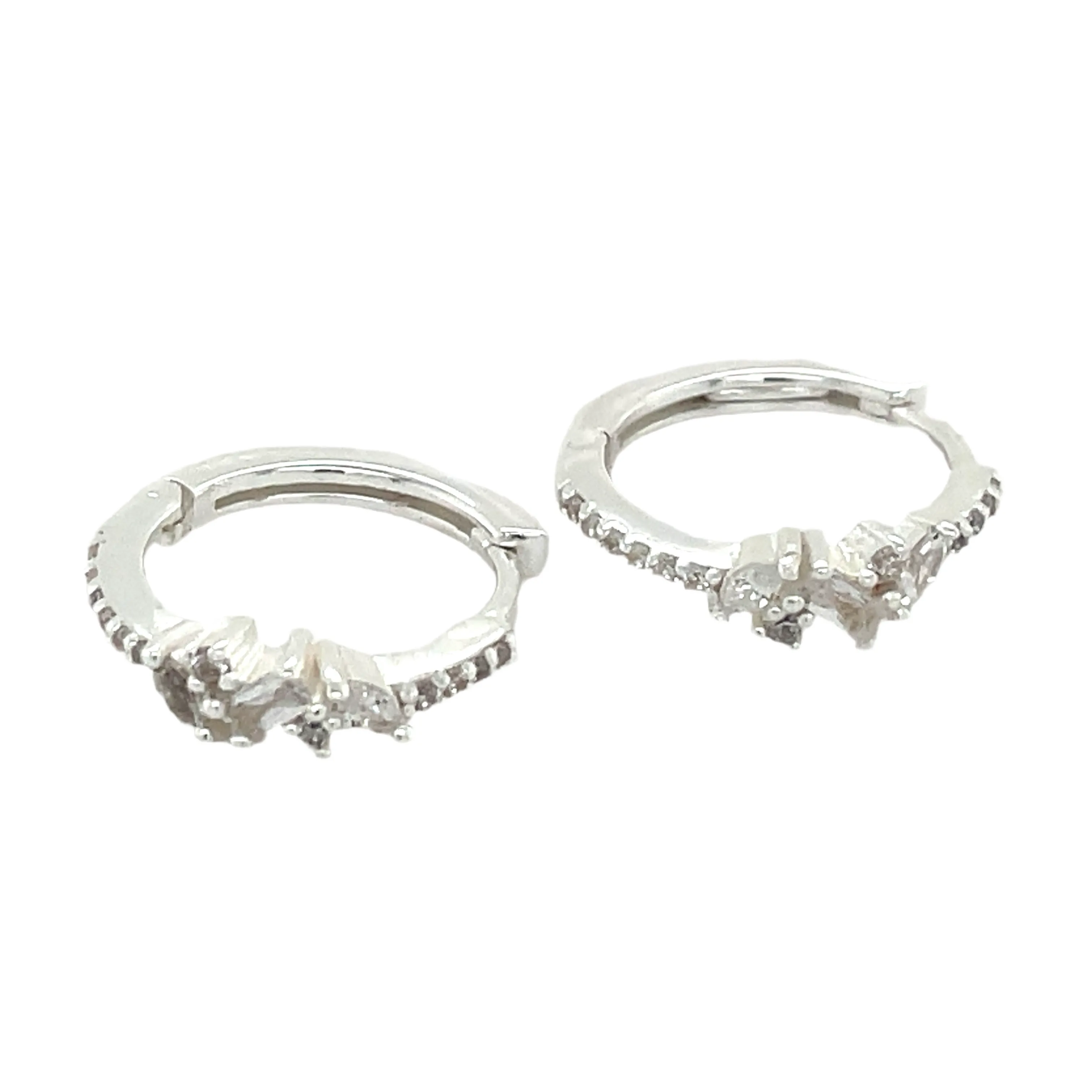 Forma Sterling Silver Cz Scattered Hoop Earrings
